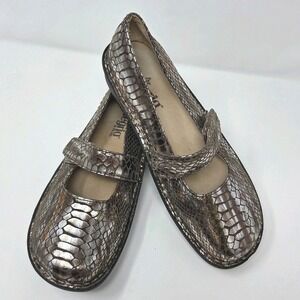Alegria Patent Leather Olive / Brown Snakeskin Print Mary Jane Shoes EU39 Sz 9